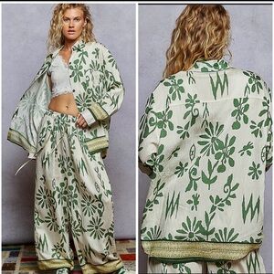 🌿POL Green Floral Pants & Top  Set 🌿